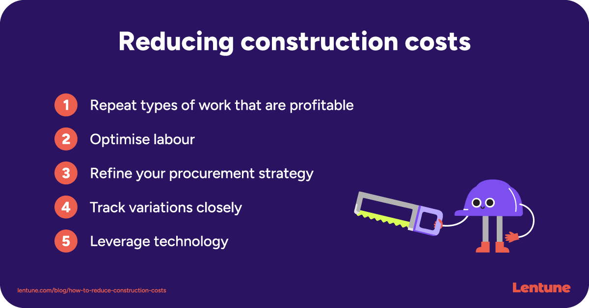 An imaging showing 5 tips on how to reduce construction costs 