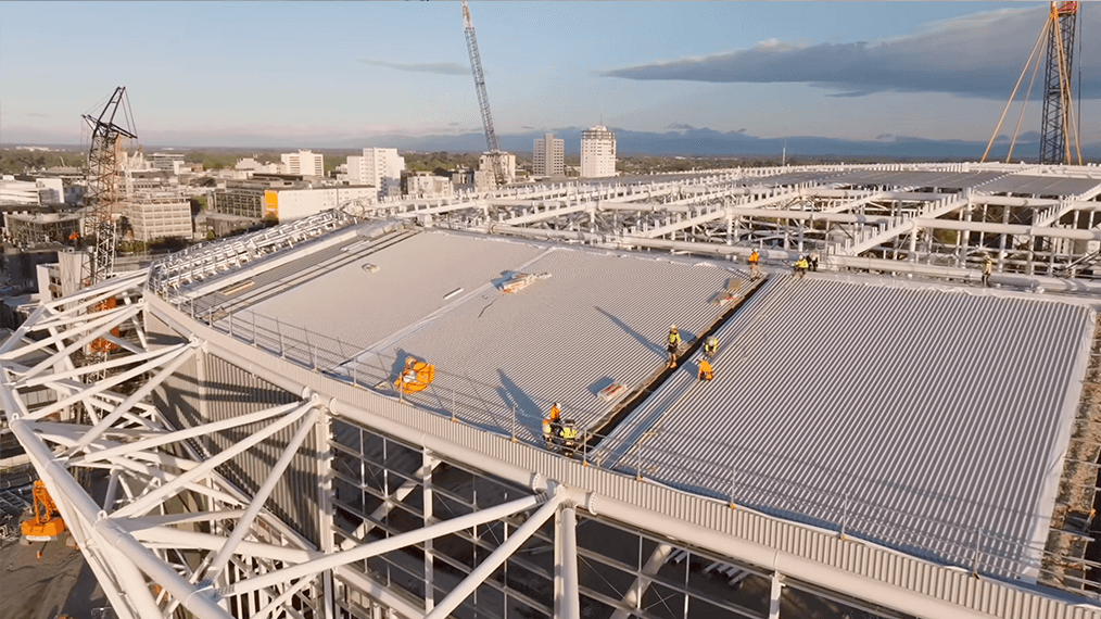 Graham Hill Roofing working on Te Kaha Stadium, Christchurch