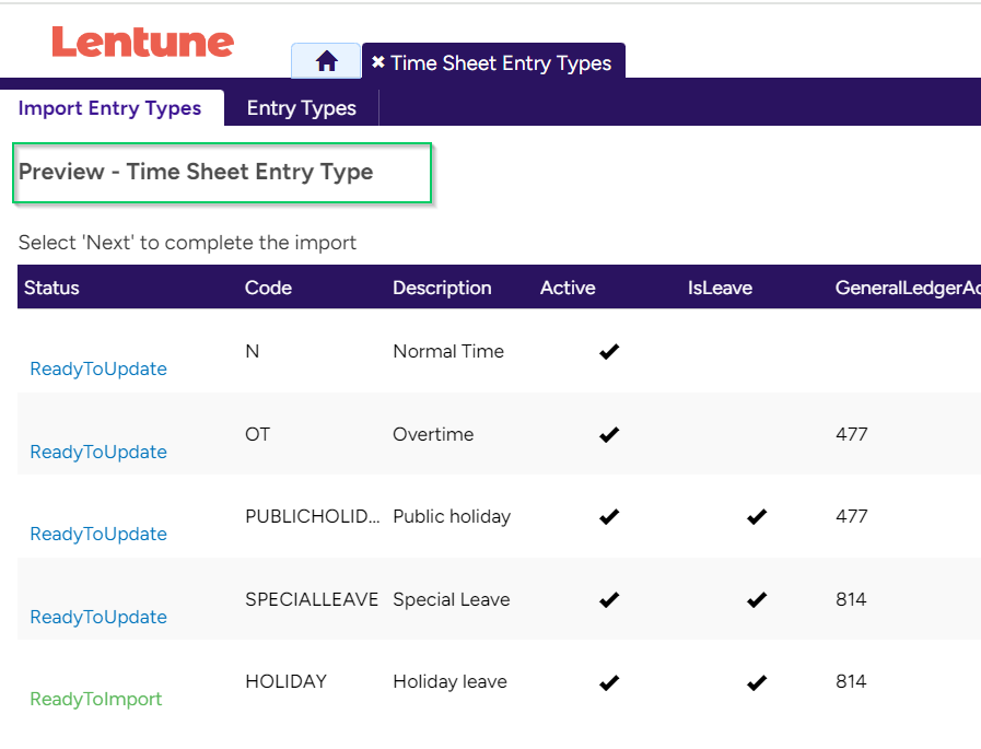 Import Time Sheet User Groups and Time Sheet Entry Types