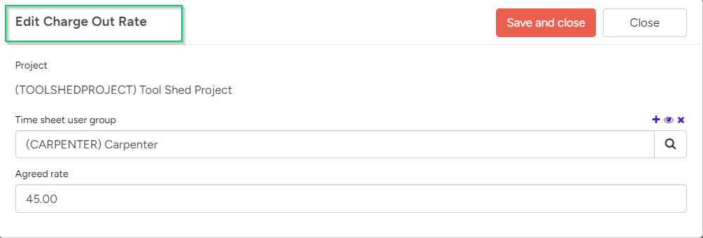 Project-Specific Charge Out Rates for User Groups and Users