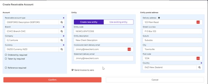 create receivable account