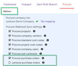 procore PO integrations settings - replacement-15160-1