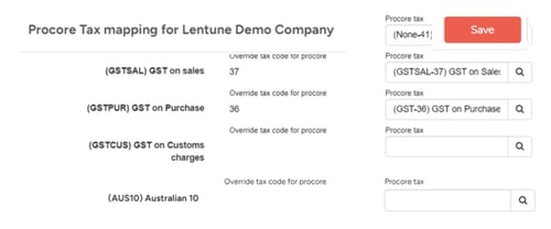 procore integration setup-replacement-15160-7-tax mappings