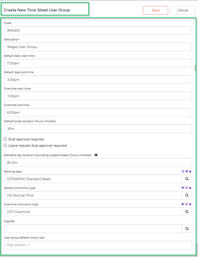 Time Sheet User Groups