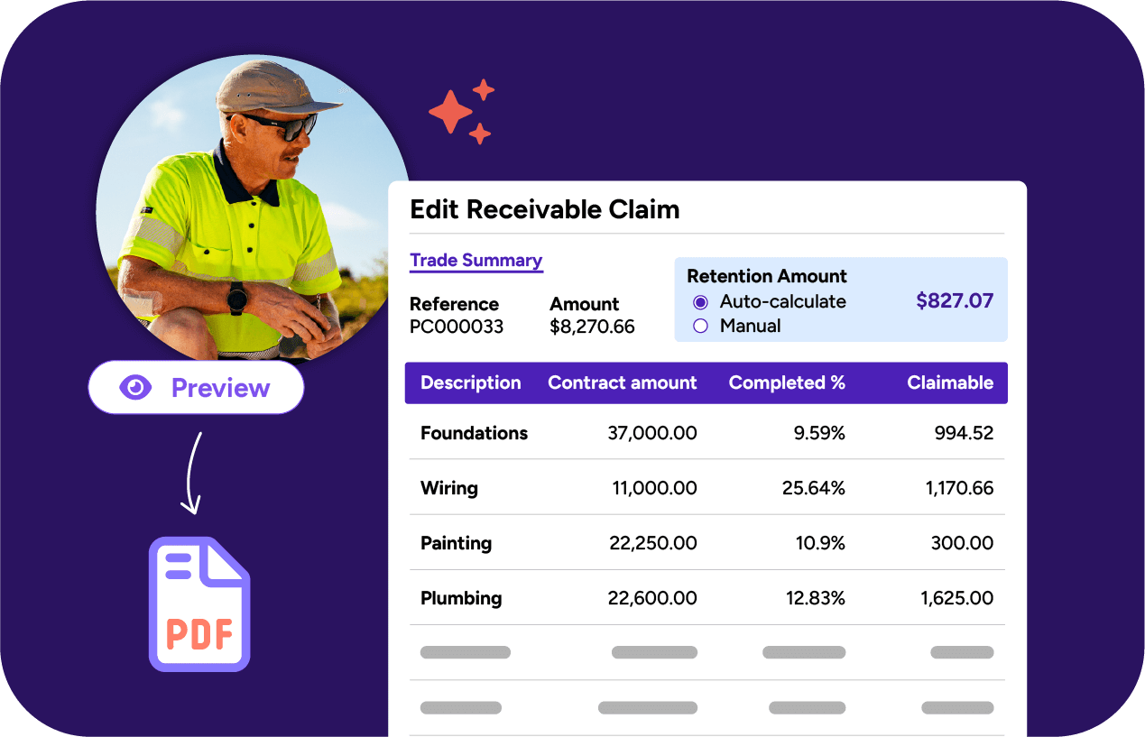Progress claims dashboard