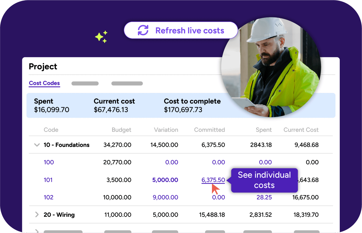 Project cost management dashboard