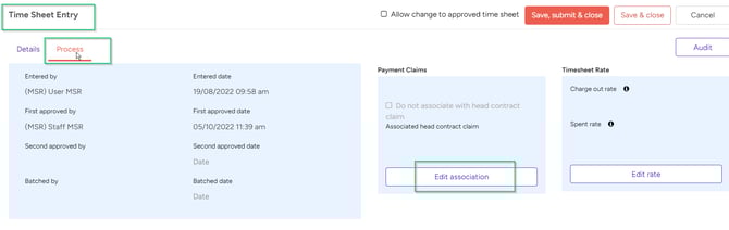 associate time sheet entry to HC claim14863-6