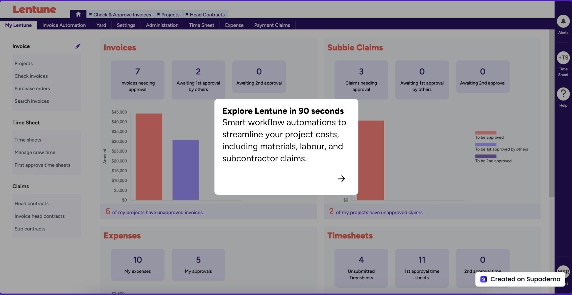 Lentune Construction Financial Software interactive demo